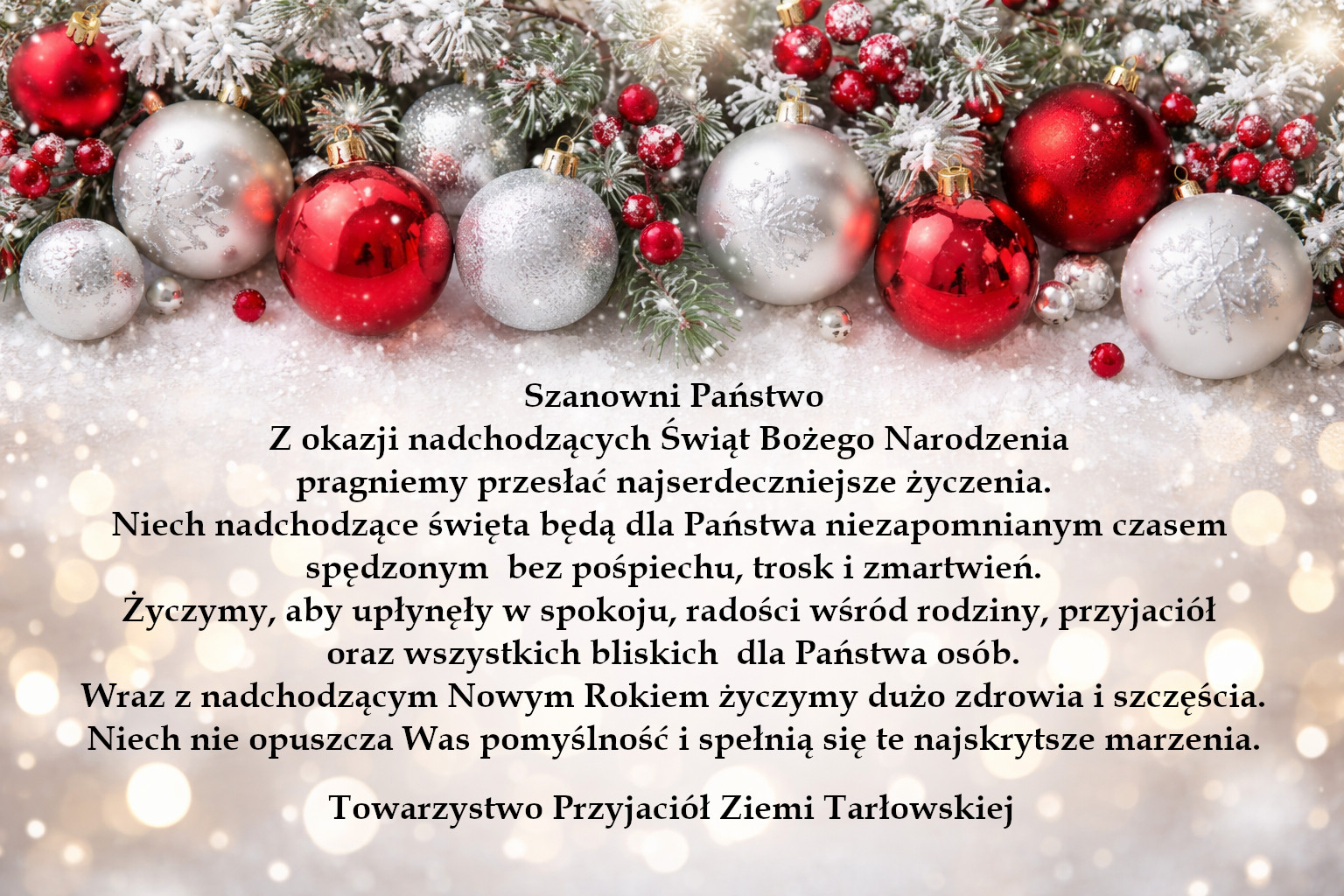 Życzenia Bożonarodzeniawe od Towarzystwa Przyjaci&oacute;ł Ziemi Tarłowskiej