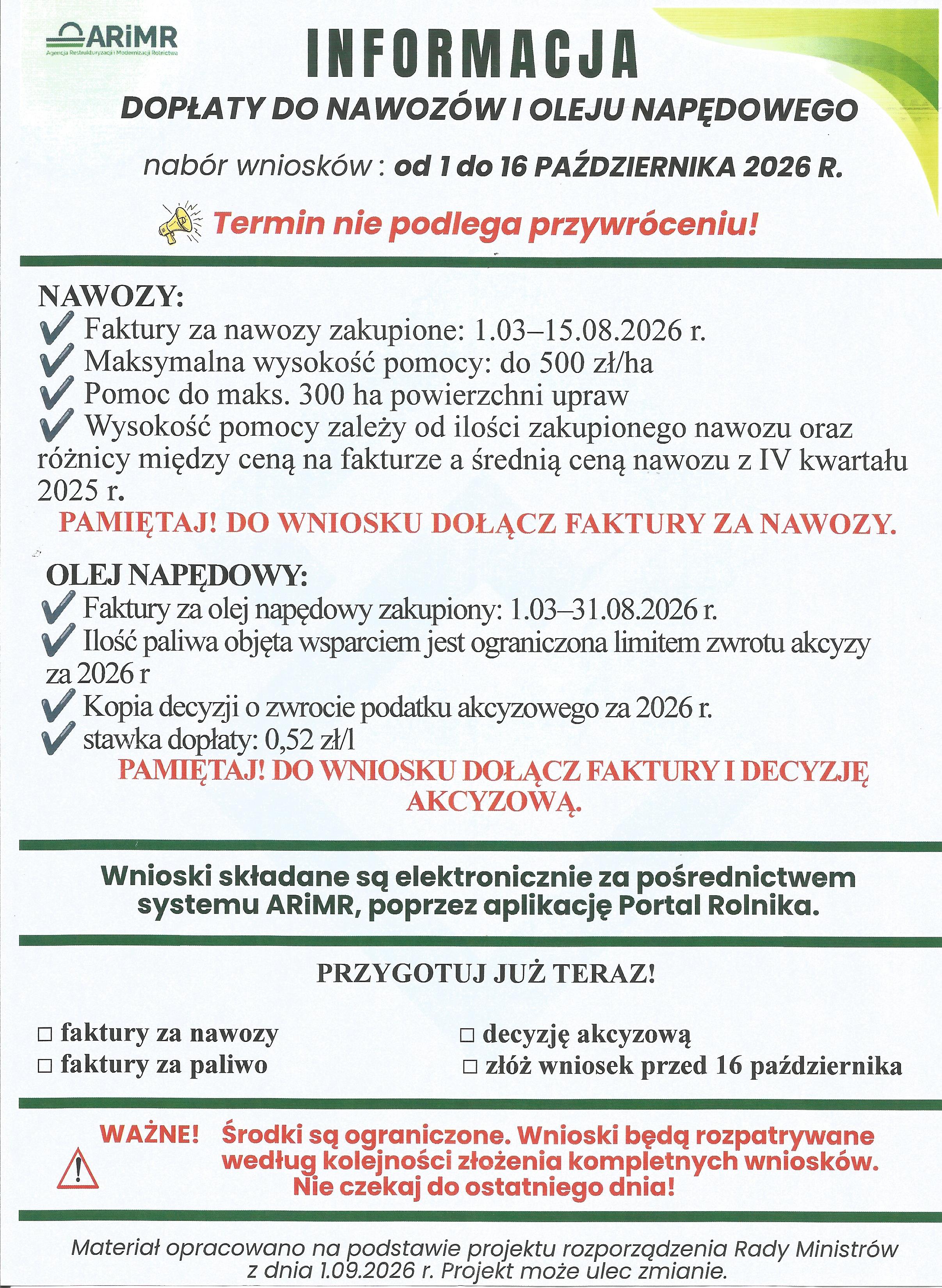 Plakat - dopłaty do nawoz&oacute;w i&nbsp;oleju napędowego