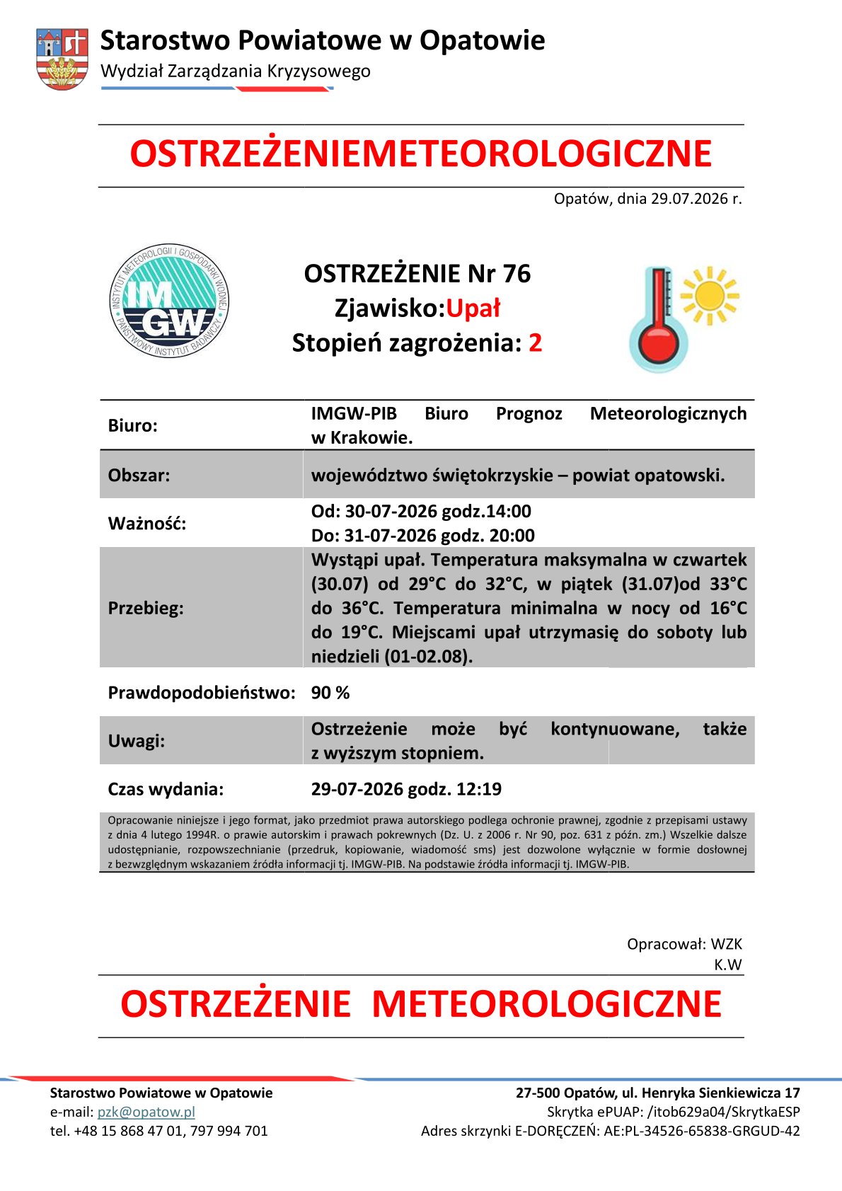 Alert pogodowy - upały