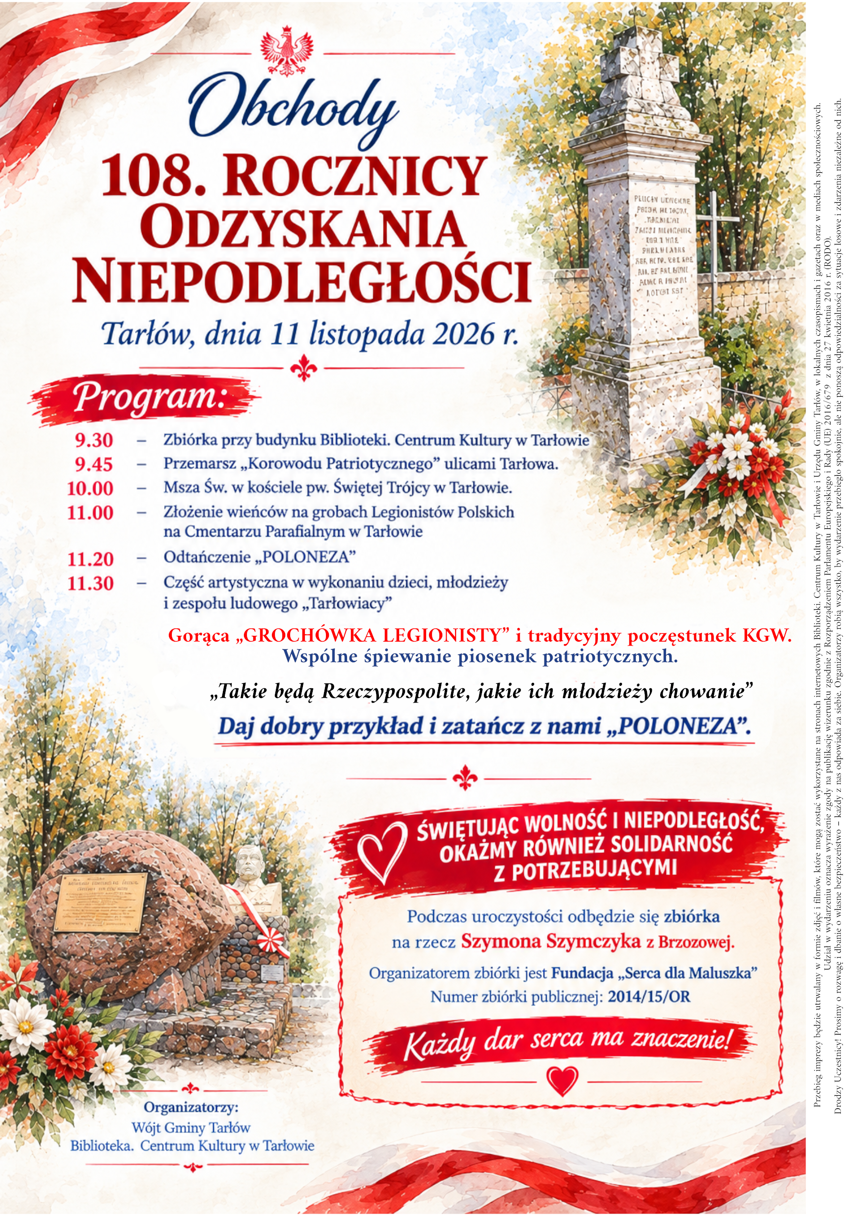 Plakat - zaproszenie na&nbsp;obchody 108 rocznicy odzyskania niepodległości
