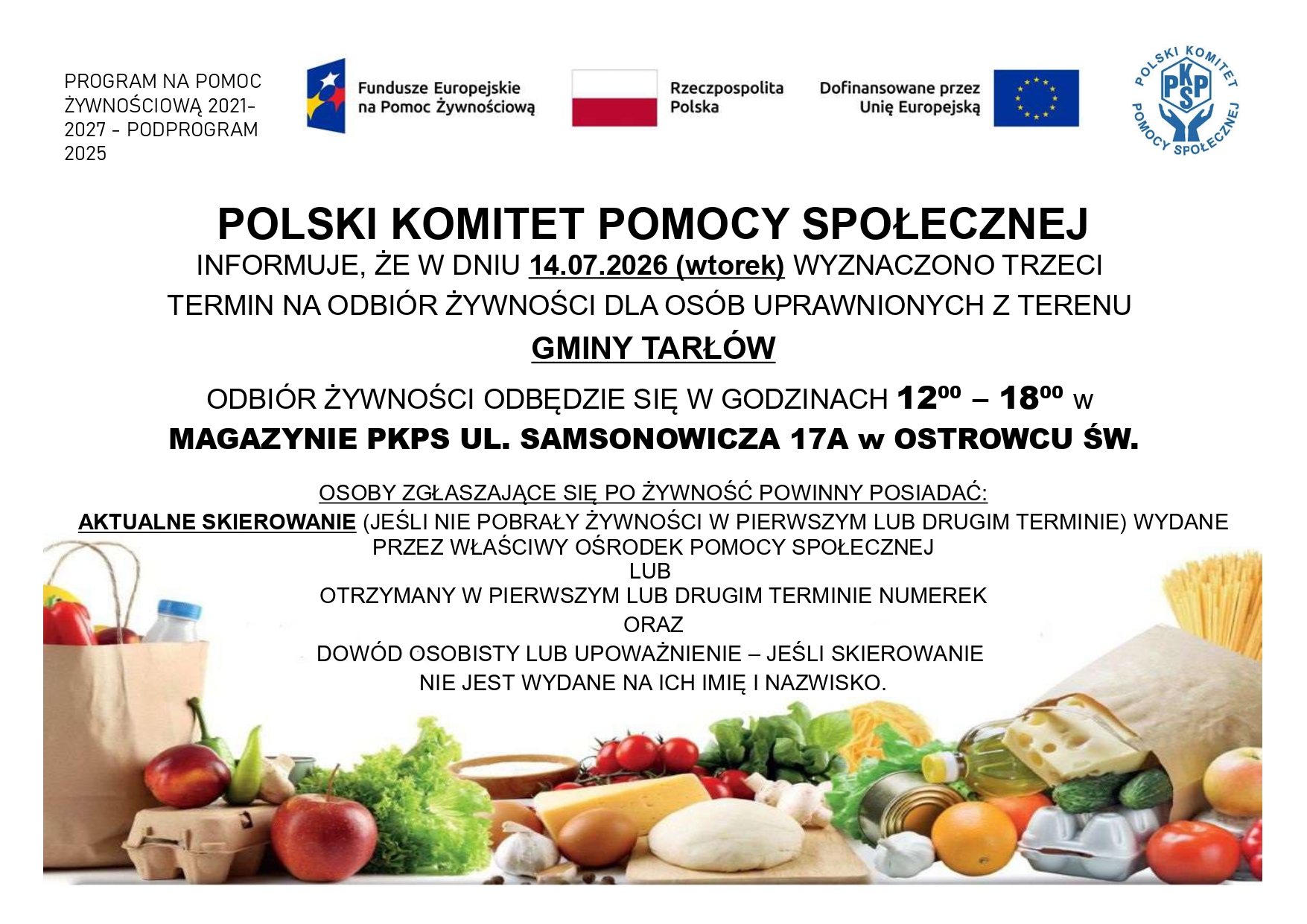 Informacja o&nbsp;wydawaniu żywności